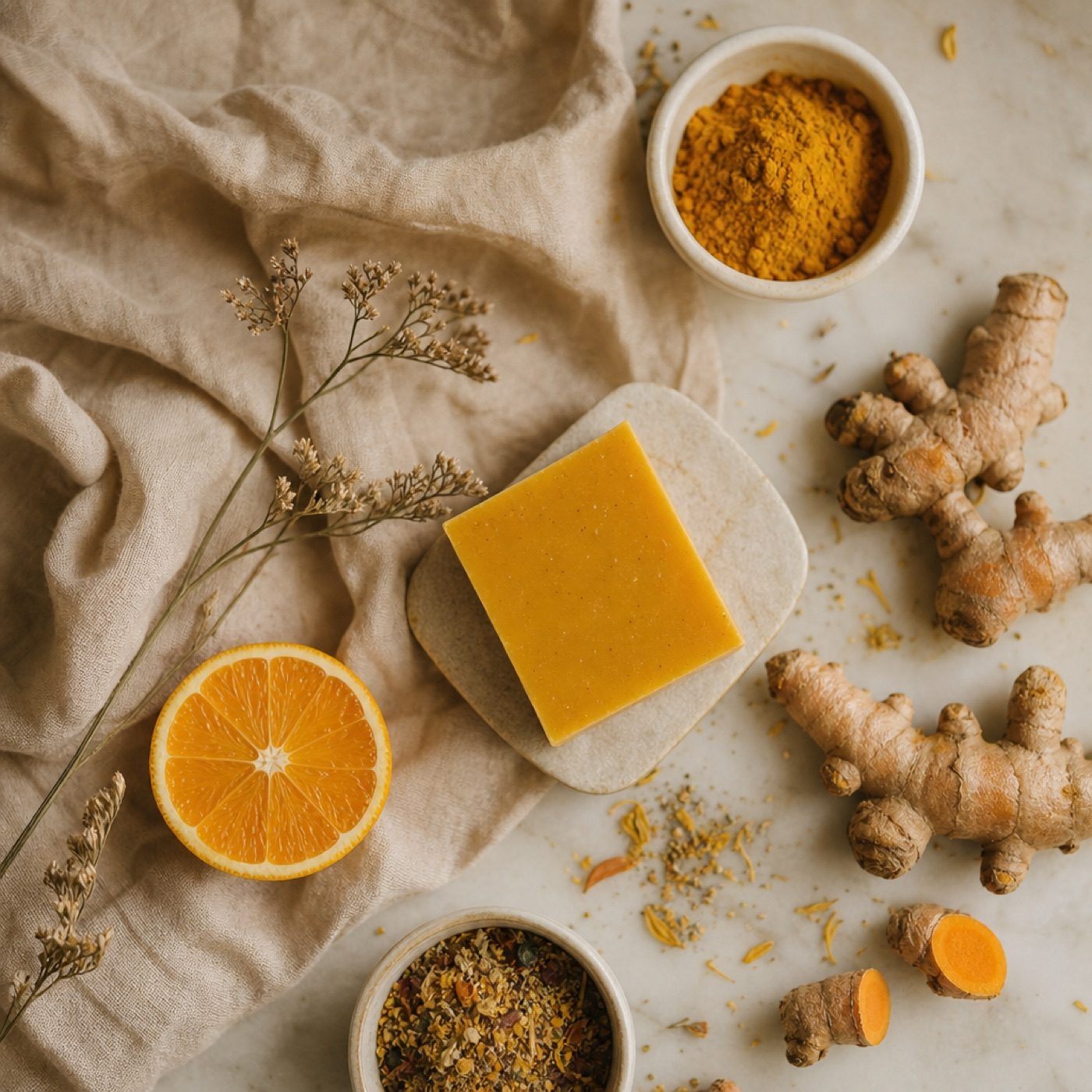 Turmeric, citrus and natural soap ingredients