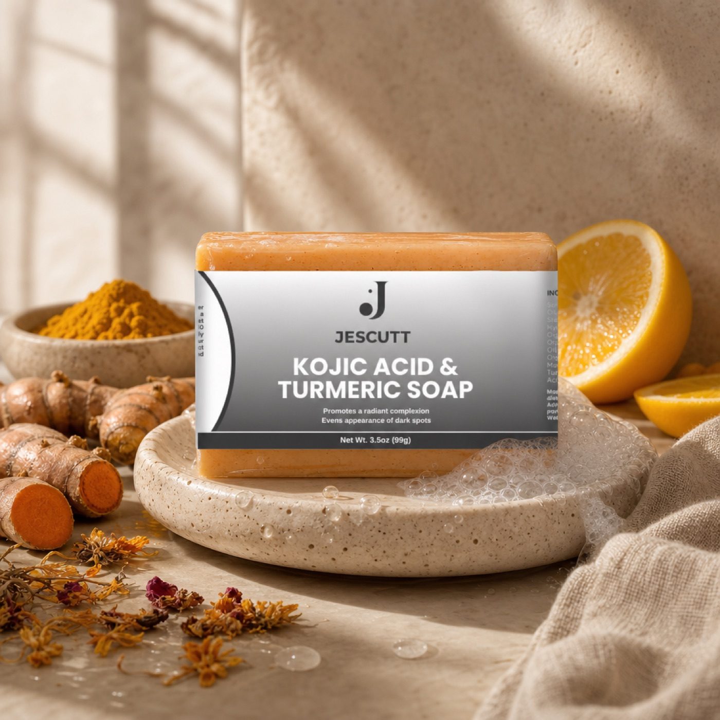 Kojic Acid & Turmeric Soap styled with turmeric and citrus