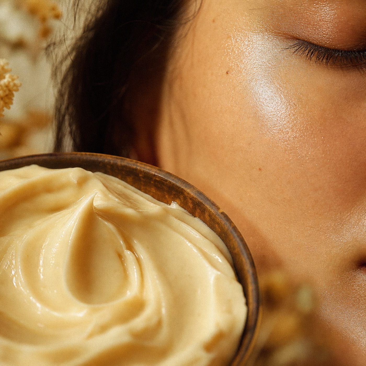 Dewy, hydrated glowing skin close-up