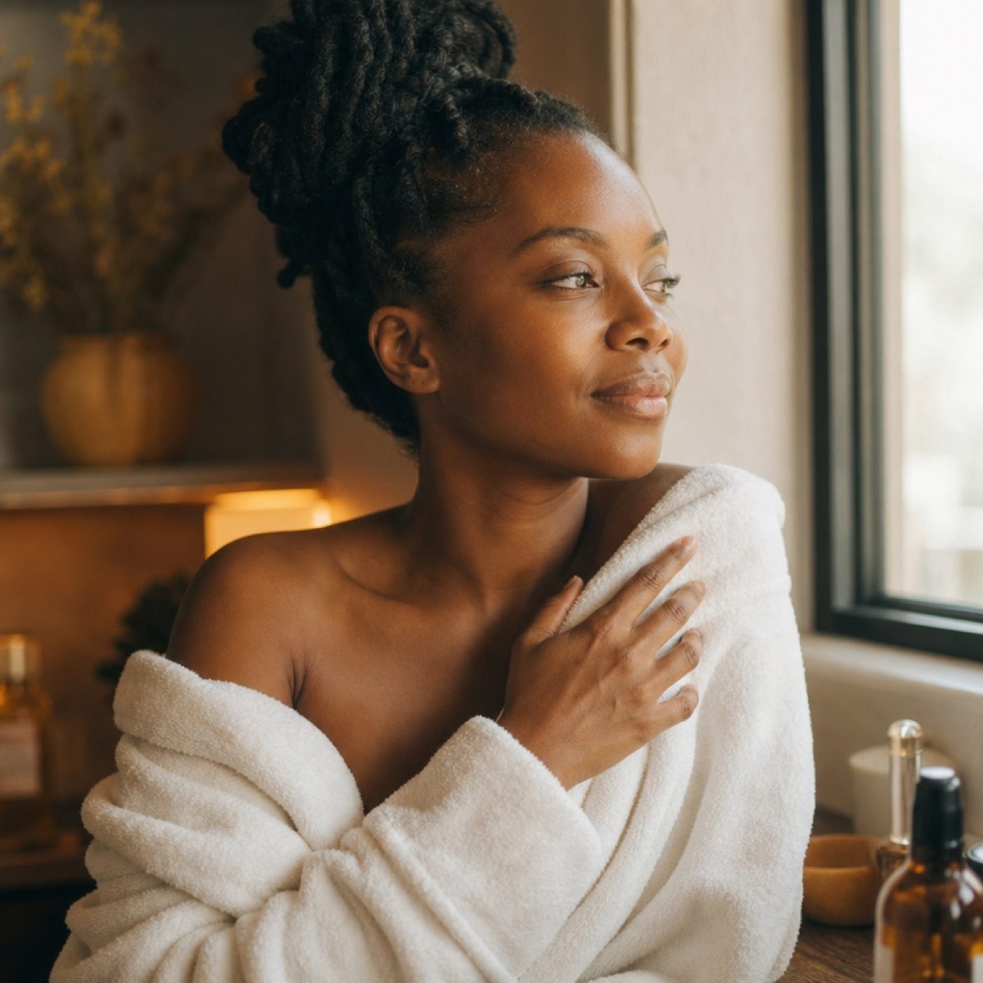 Woman applying cream with a natural glow