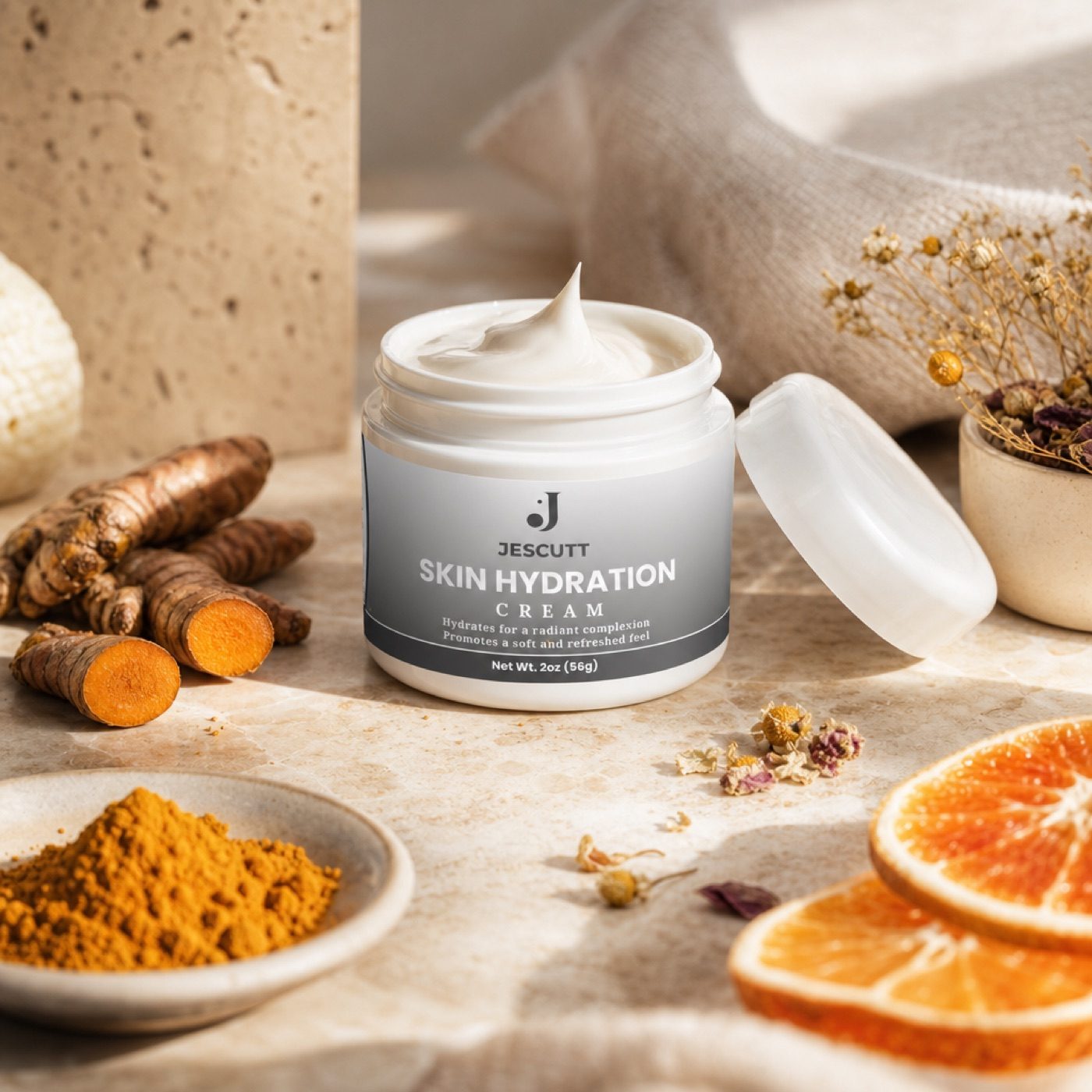 Deep Moisture Renewal Cream styled with turmeric and citrus