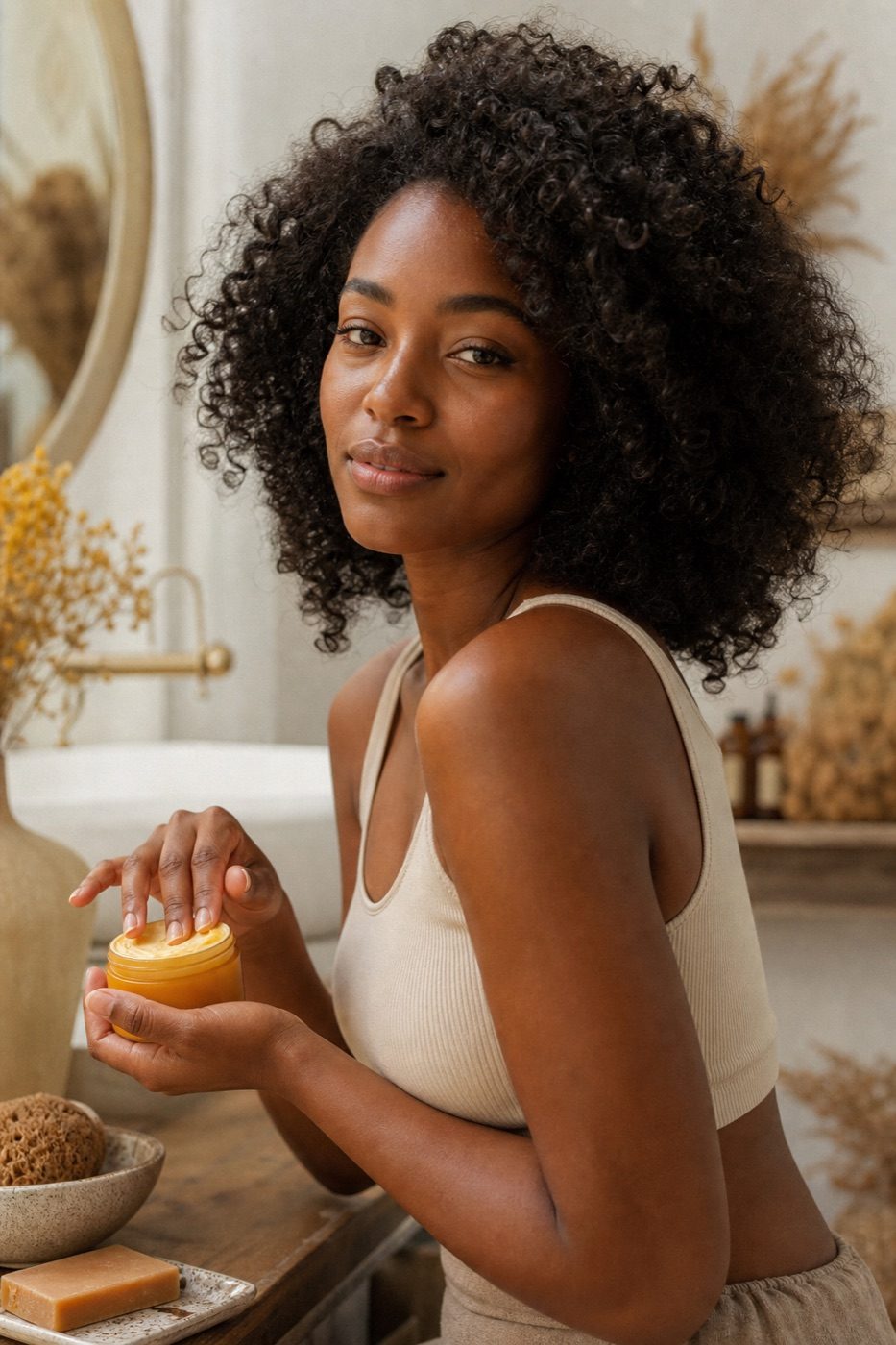 Woman with radiant, even, glowing skin